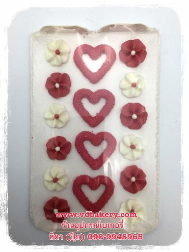 (สินค้าหมด) หัวใจกลิตเตอร์แดง + ดอกไม้ สีขาว-แดง (16 ชิ้น/แพค)