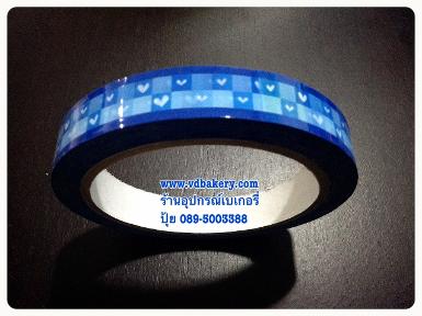 (56004BL) สก๊อตเทป ลายหัวใจตาราง-พื้นฟ้าน้ำเงิน