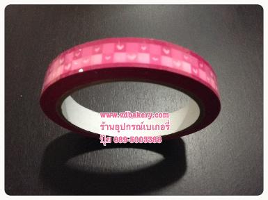 (56004P) สก๊อตเทป ลายหัวใจตาราง-พื้นชมพู