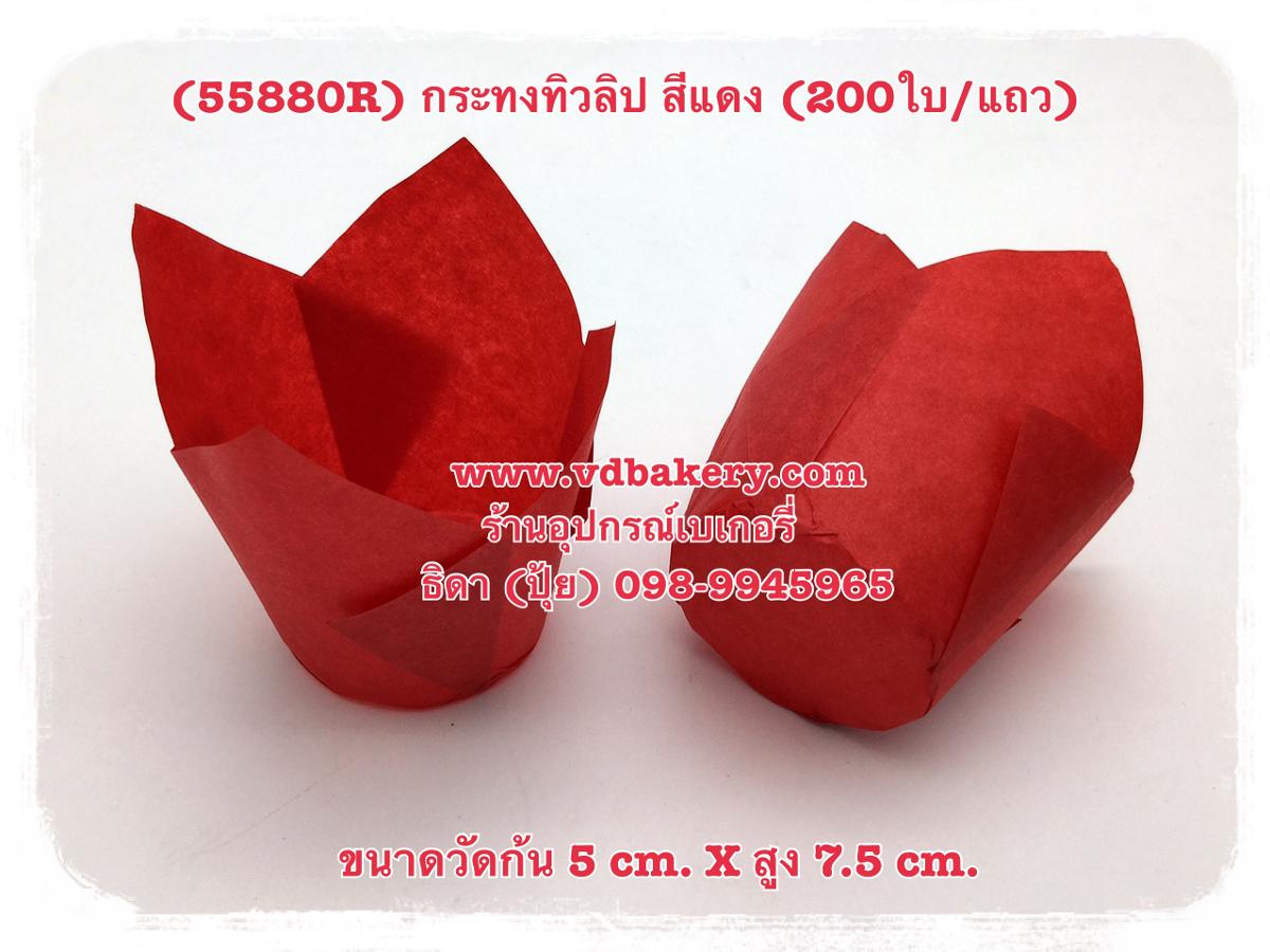 (สินค้าหมด) (55880R) กระทงทิวลิป วัดก้น 5 cm. สีแดง (200ใบ/แถว)